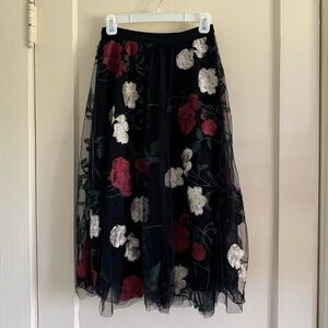Black, Red & Cream Embroidered Rose Tulle Skirt